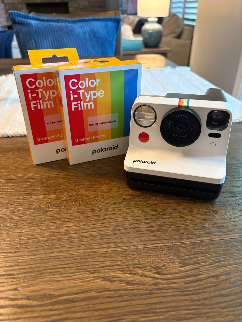 Polaroid White Instant Camera with Rainbow Accent and Color i-Type Film